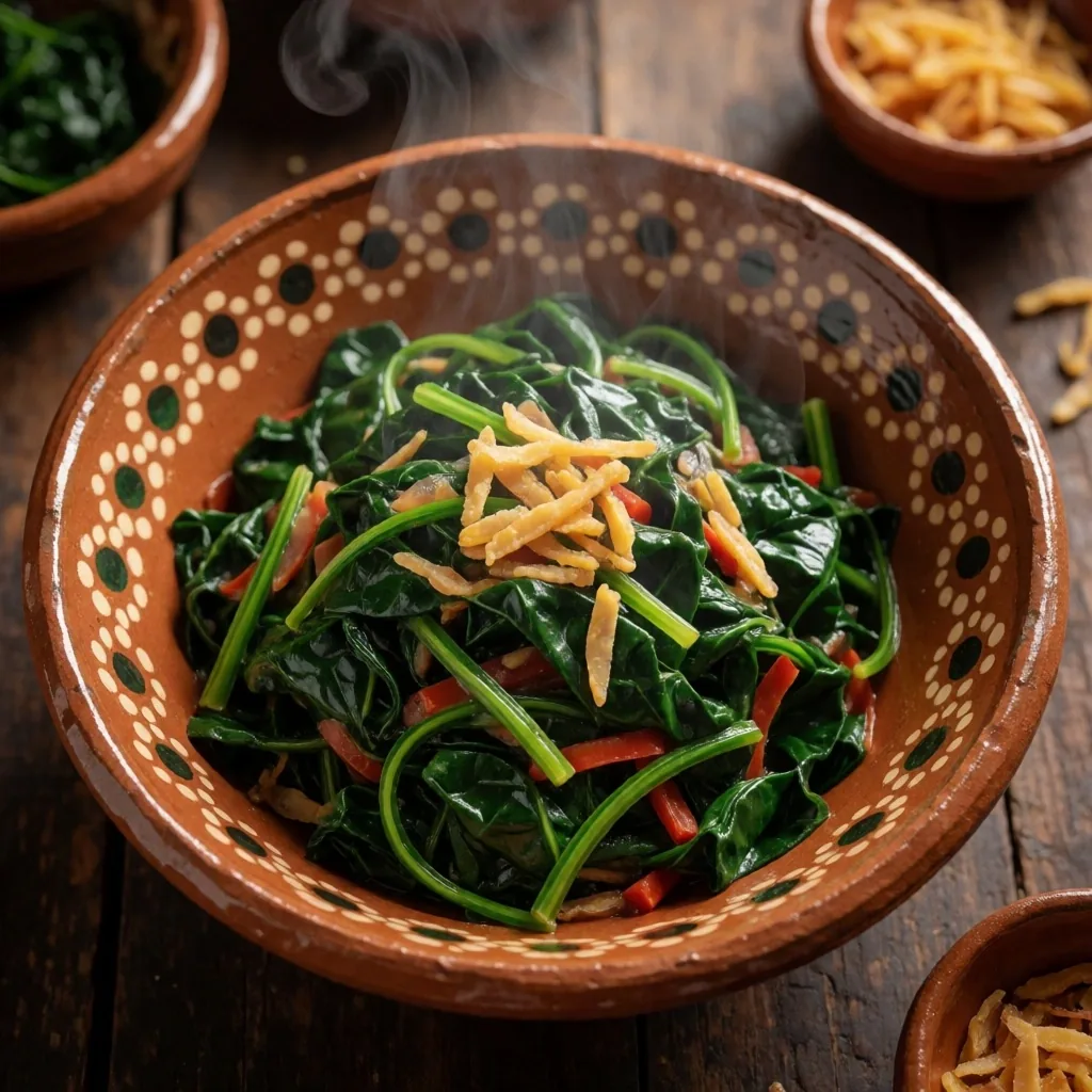 Guiso de vegetales de hoja verde con ajo