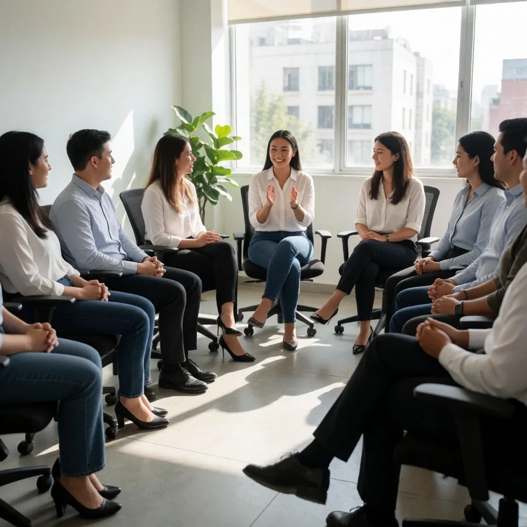 Taller de higiene visual con empleados en oficina