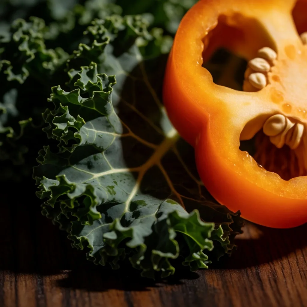 Vegetales frescos ricos en nutrientes para la vista sobre superficie oscura