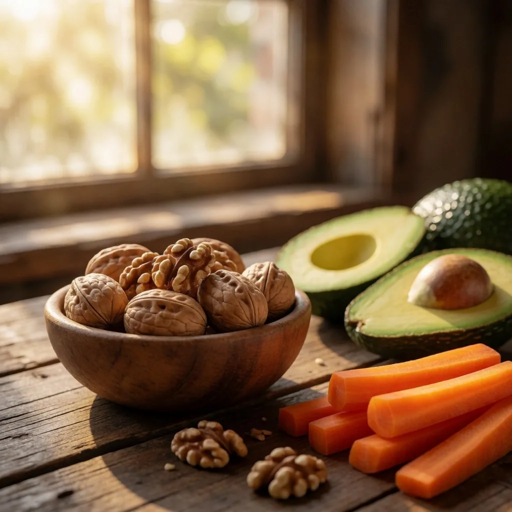 Ingredientes ricos en nutrientes para la visión sobre una superficie de trabajo